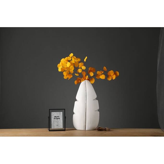 Banana Leaf White Polyresin Vase