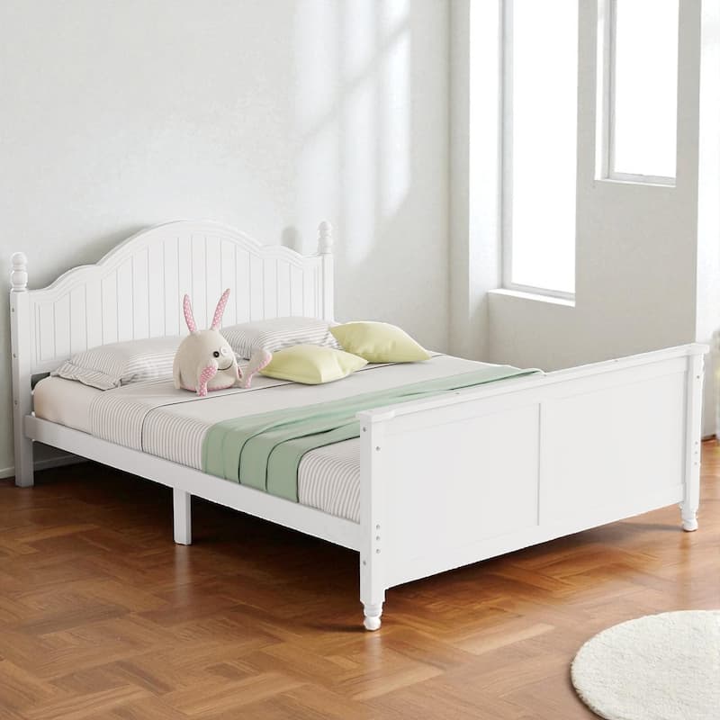 Twin/Full Size Wooden Kids Bed with Headboard, Footboard, Guardrails and Storage, Platform Bed Frame