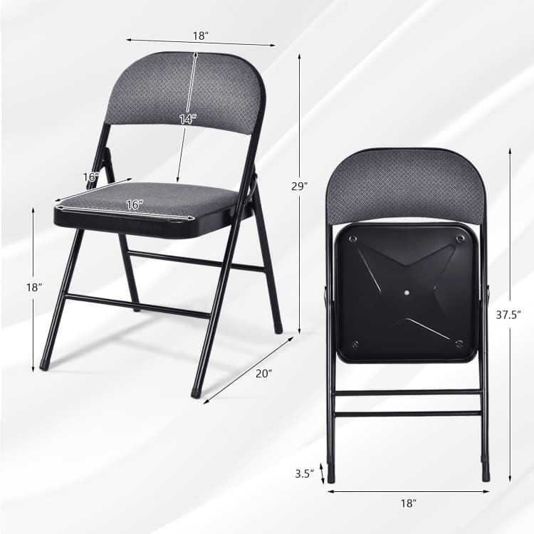 Black Fabric Upholstered Folding Chairs with Padded Seat and Sturdy Metal Frame - 18" x 20" x 30"