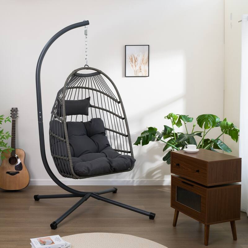 Wicker Egg Hanging Chair with Stand for Patio Indoor Outdoor - 24.4