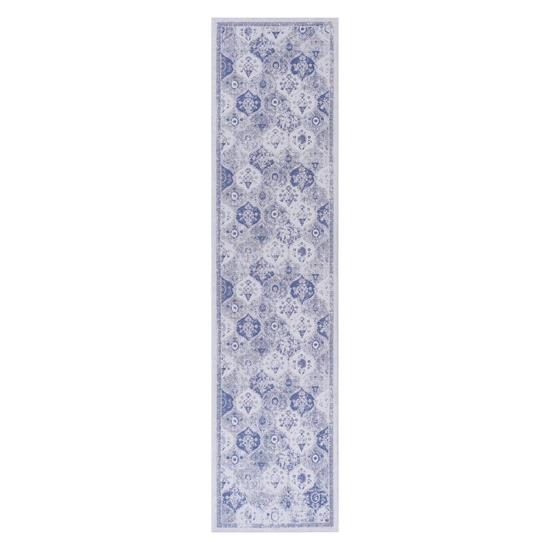 LOOM & LUXE 2'6"X10' Blue Washable Runner Rug - 120" D x 30" W x 0.14" H