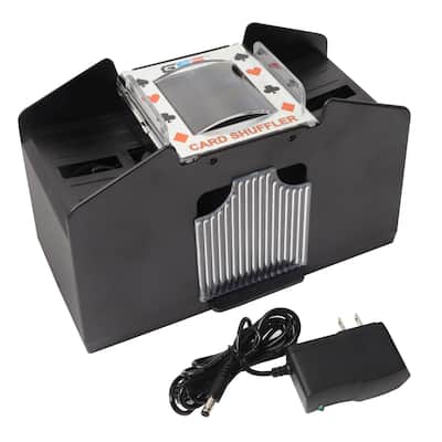 GSE™ 4-Deck Casino Automatic Card Shuffler, AC/DC-Power/Battery-Operated Electric Shuffler Machine for Card Games - Black
