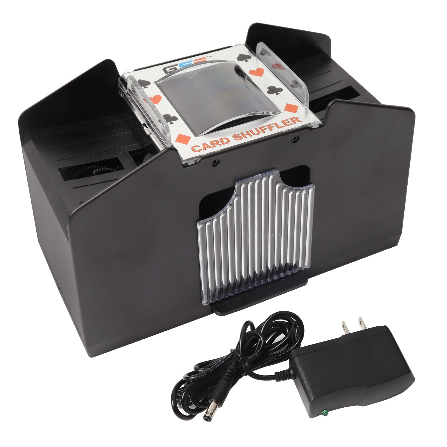 GSE™ 4-Deck Casino Automatic Card Shuffler, AC/DC-Power/Battery-Operated Electric Shuffler Machine for Card Games - Black