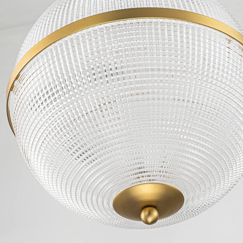 3-Light Mid-Century Modern Glam Gold Grid Glass Globe Chandelier Ceiling Light - 11.8 in. W x 13.39 in. H