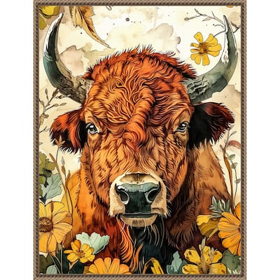 Buffalo in Flowers by Justyna Jaszke Framed Canvas Wall Art