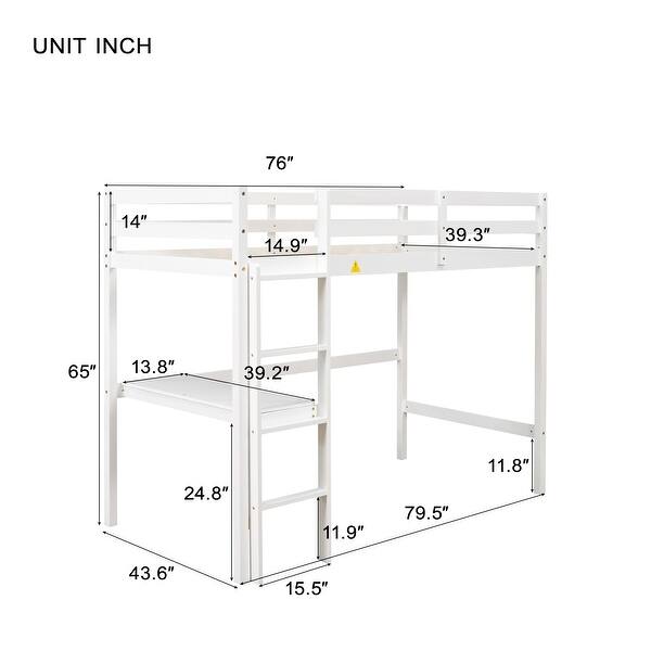 dimension image slide 1 of 2, Twin Size Wood Bunk Bed with Built-In Desk and Ladder ,Easy Assembly