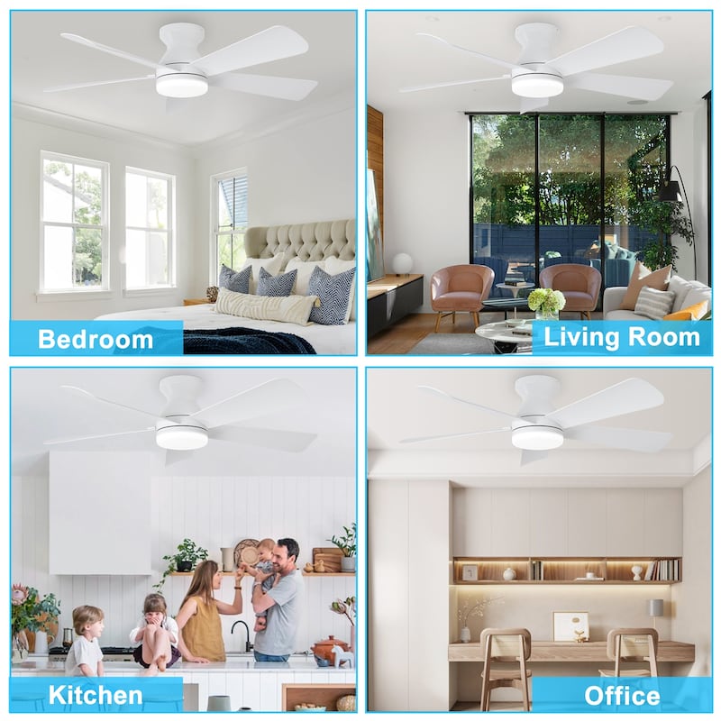 42/35 Inch Low Profile Ceiling Fan with Light: Dimmable, Remote Control, 6-Speed, 5 Blades