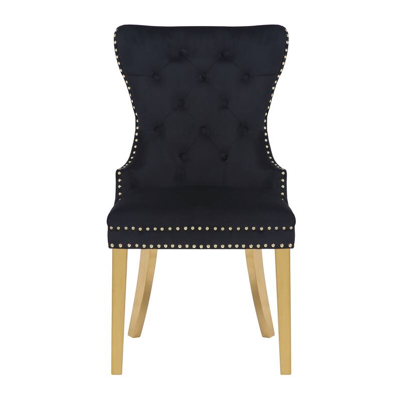 Modern Set of 2 Dining Chairs with Button Tufted Upholstered Back, Nailhead Trim, Stainless Steel Legs for Dining Room