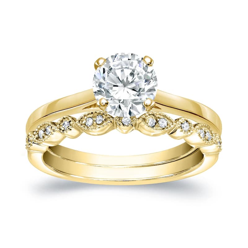 Auriya 14k Gold 1 1/6ctw Vintage Round Solitaire Diamond Engagement Ring Set - Yellow - 4