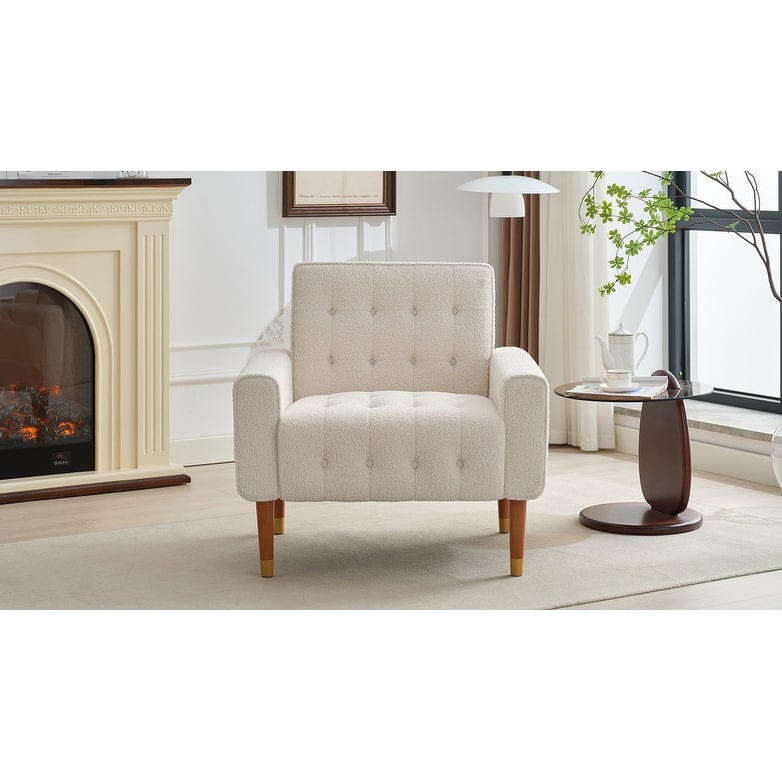 33.75" Classic Biscuit-Style Button Tufted Accent Chair with Elegant Solid Wood Legs