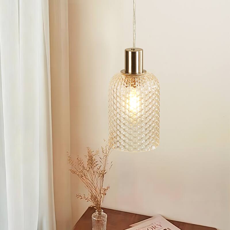 1/3-Light Modern Glam Bell-Shaped Adjustable Island Pendant Light with Clear/Blue/Amber Textured Glass