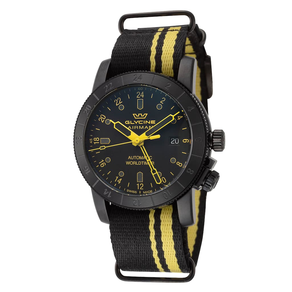 Glycine Men's Airman Contemporary 42mm Automatic Watch GL0499 - Black and Yellow - N/A
