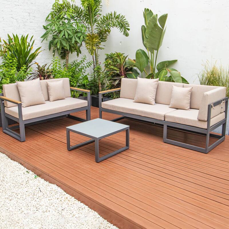 Chelsea 3-Piece Adjustable Headrest All-Weather Sectional Set in Aluminum Frame with Removable Cushion Covers for Indoor/Outdoor