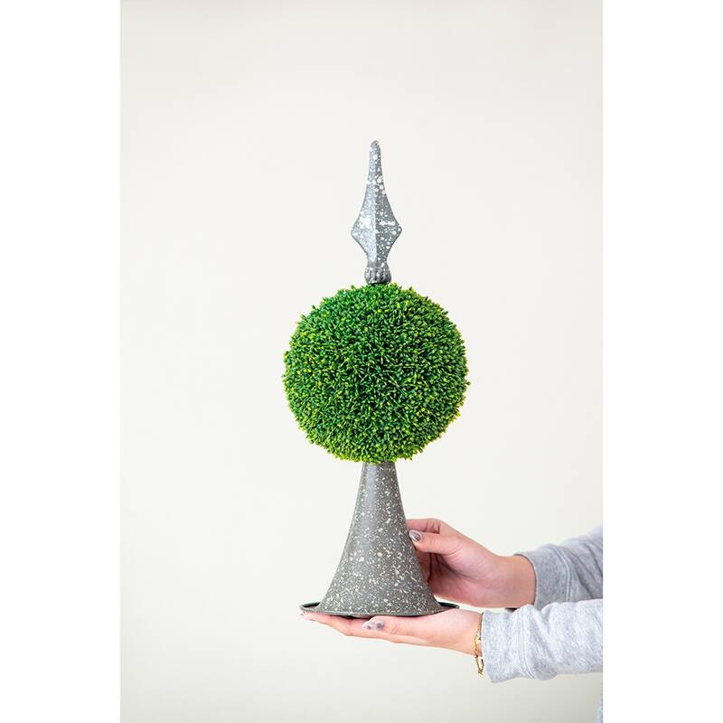 7x7x17" Faux Boxwood Topiary Sphere on Metal Spire - Green