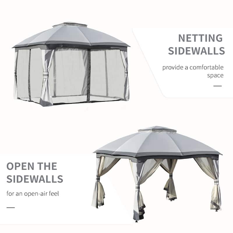 10x12 Outdoor Gazebo with Double Vented Roof, Zippered Mesh Sidewalls, and Solid Steel Frame