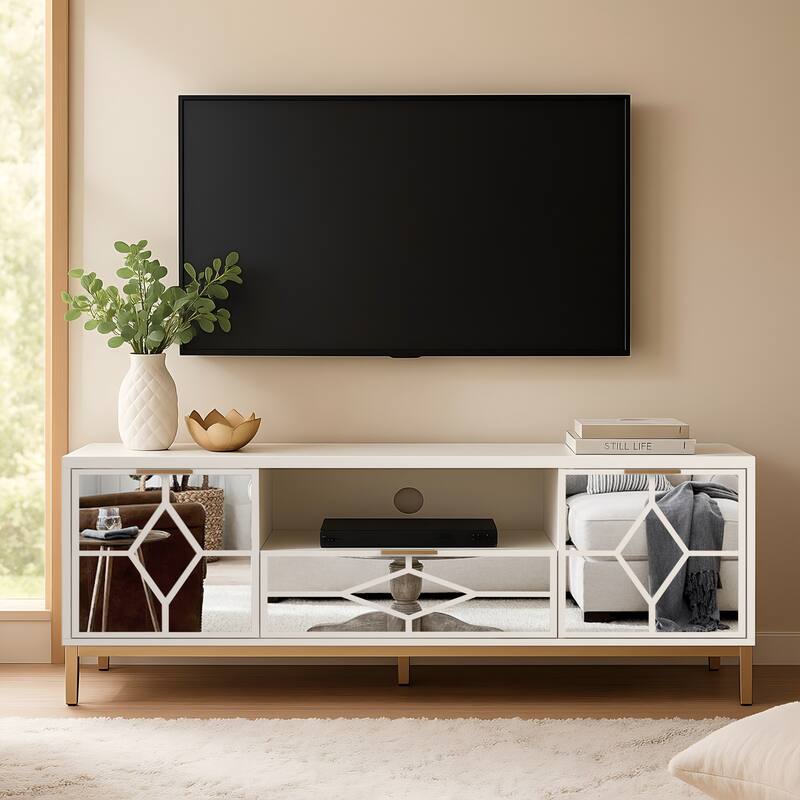 60" Wood Media Console Modern TV Stand - White