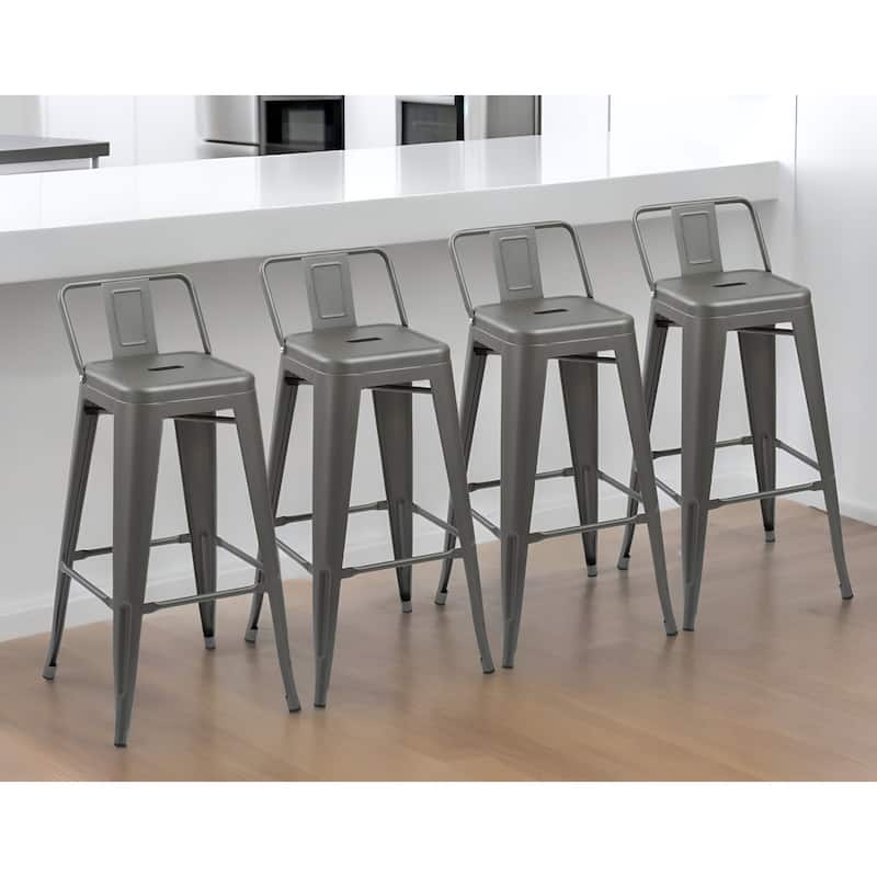 HomeRoots Set of Four 26" Gray Steel and Metal Low Back Counter Height Bar Chairs - Counter Height - Gray - Set of 4