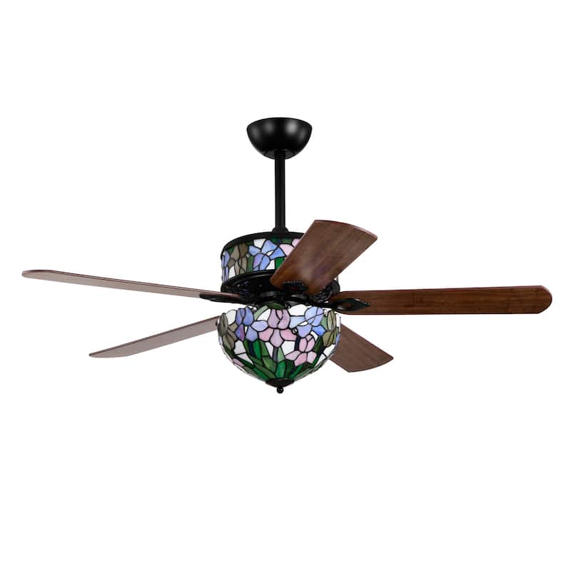 Zaina 5-Blade Lighted Ceiling Fan 2-Tier Tiffany Style Glass