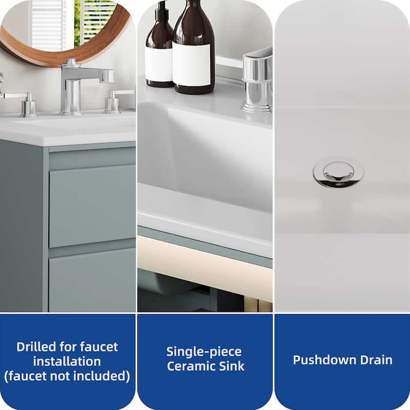 Moasis 31 Inch Gray Bathroom Vanity with Motion Sensor Light and Ample Storage