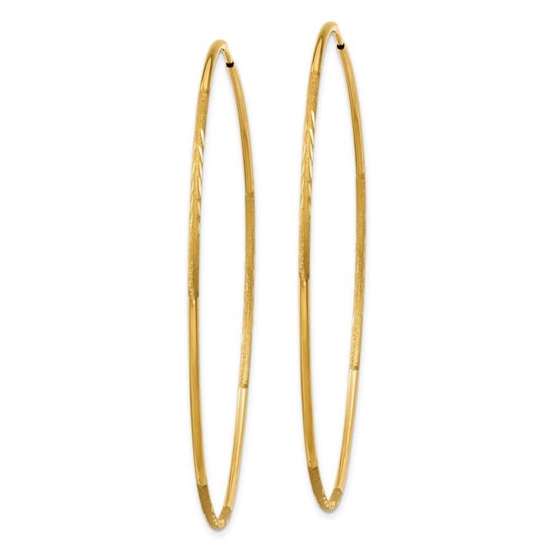 Curata 14k Yellow Gold Satin tube 1.25x58mm Diamond Cut Endless Hoop Earrings