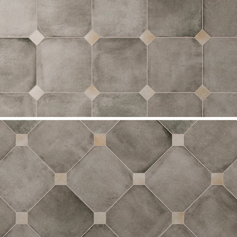 Merola Tile Laverton Octagon Grafito with Taco Arena 7-7/8" x 7-7/8" Porcelain Floor and Wall Tile