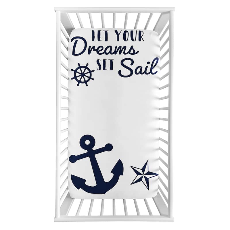 Navy Blue White Anchors Boy Girl Photo Op Fitted Crib Sheet - Nautical Ocean Sailboat Sea Sailor Anchor Unisex Gender Neutral