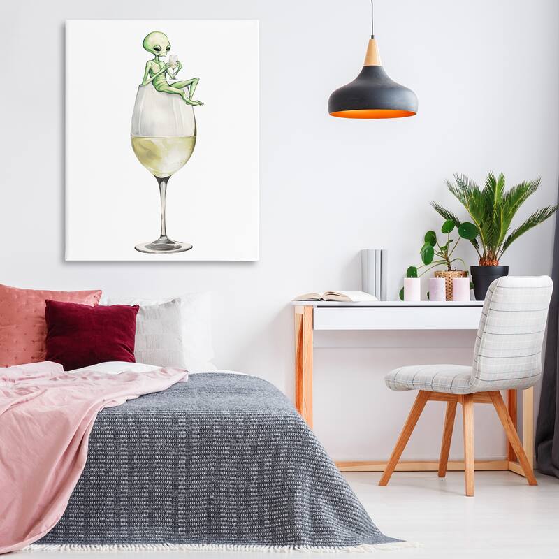 Stupell Alien Perched on Champagne Glass Canvas Wall Art Design By Lil' Rue