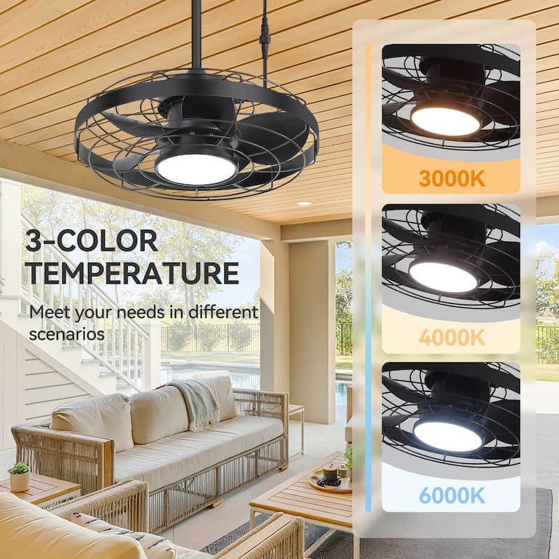 20" 5-Blade Waterproof Plug-in Outdoor Ceiling Fan with Dimmable LED Light and Remote