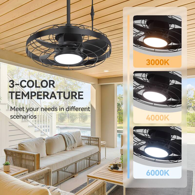 18.9-inch Flush Mount Caged Ceiling Fan with Light and Remote (7-Blade)