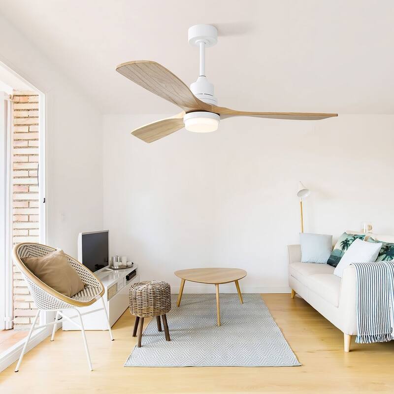 52 "W Farmhouse 6-Speed Adjustable Solid Wood Ceiling Fan Light with Remote Control - White