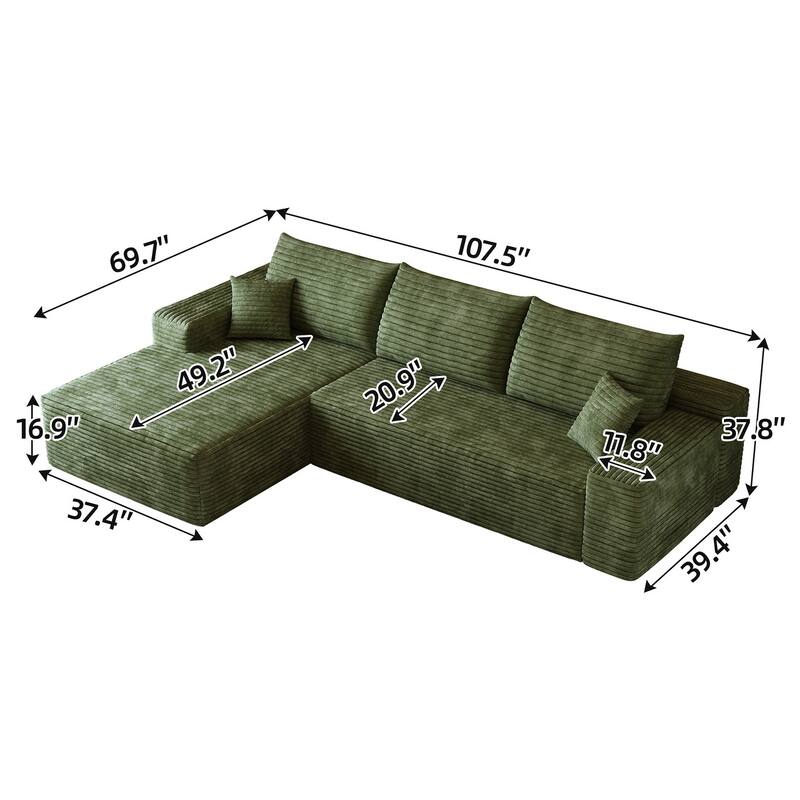 Sofa 107-in Casual Green 3 -seater Left Reclining Sectional - 8' x 10'