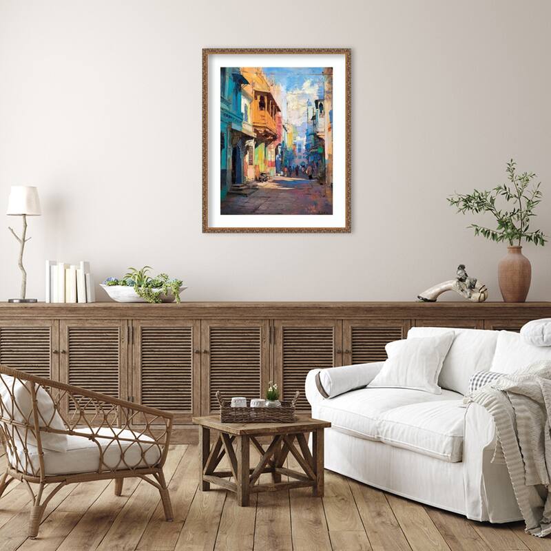 The City Street by Tradelink inhouse artist Wood Framed Wall Art Print - Antique Bronze
