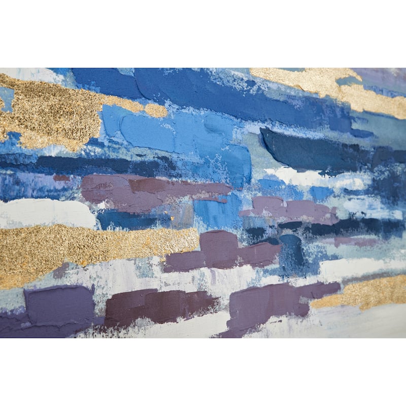 Canvas Abstract Long Horizontal Framed Wall Art with Gold Foil Accents - Blue - Roche River Decor
