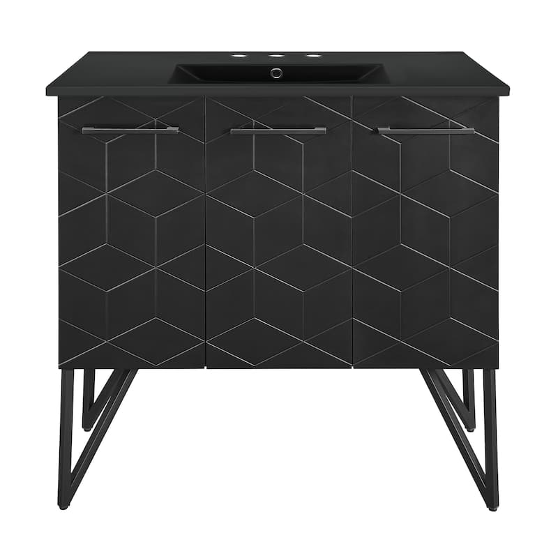 Annecy 36 In. Phantom Black Bathroom Vanity With Black, 3-Hole Ceramic Sink Top