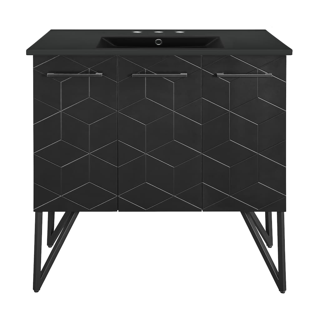 Annecy 36 In. Phantom Black Bathroom Vanity With Black, 3-Hole Ceramic Sink Top