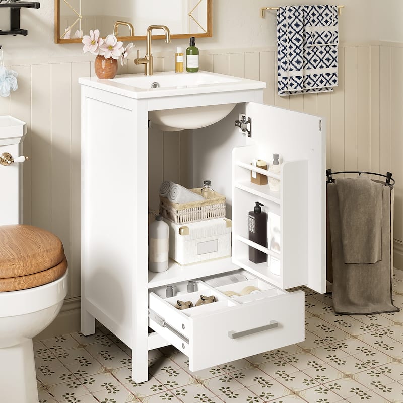 GDFStudio - Aurora Wood & Ceramic Bathroom Vanity Set with Sink and Divided Drawers