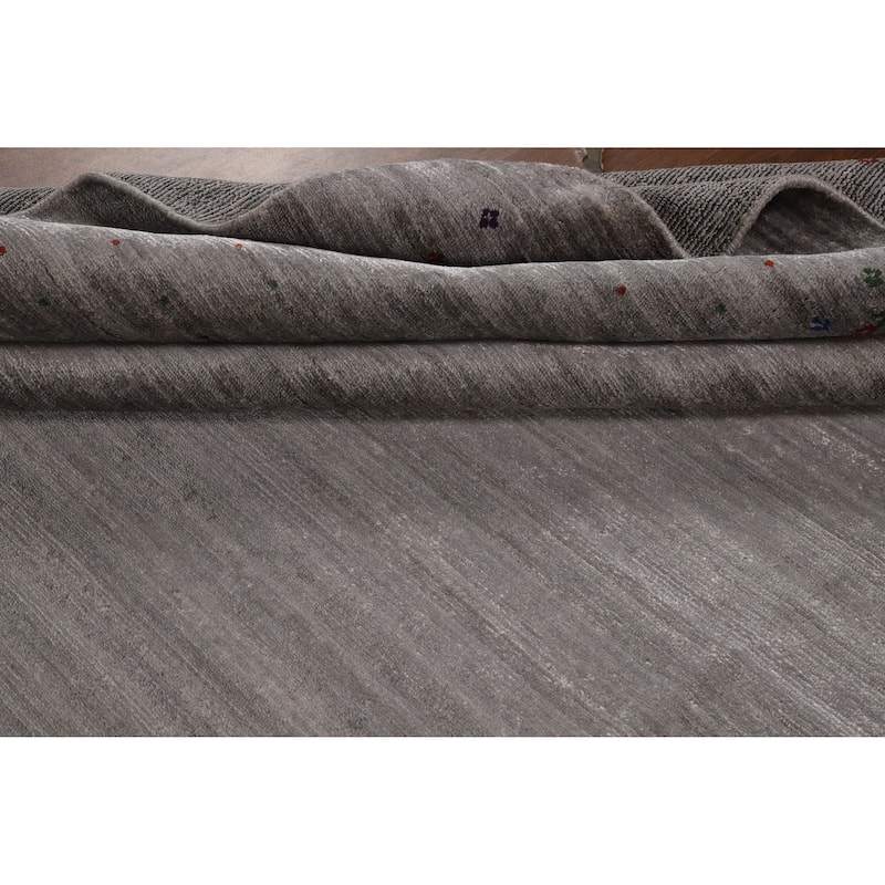 Hand Knotted Oriental Viscose Silk Carpet Tribal Animal Pictorial Greys & Charcoal Gabbeh Area Rug - 11' 6'' X 7' 11''