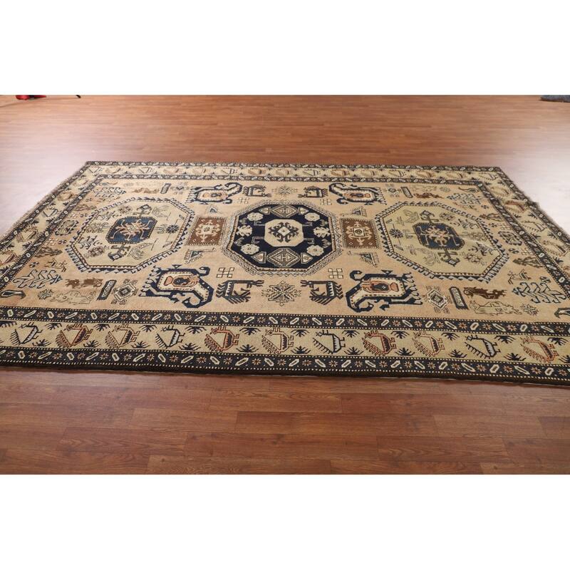 Tribal Ardebil Persian Vintage Area Rug Handmade Wool Carpet - 6'7" x 10'3"
