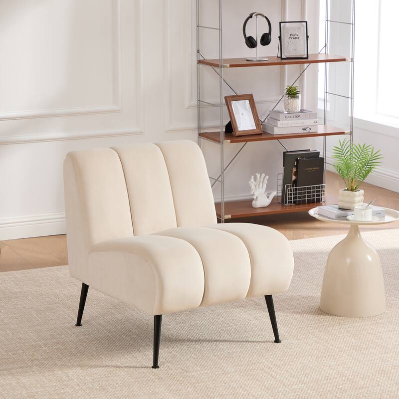 24.4" Wide Modern Upholstered Armless Chair with Black Metal Legs, Chenille Accent Chair for Living Room,Bedroom,Office