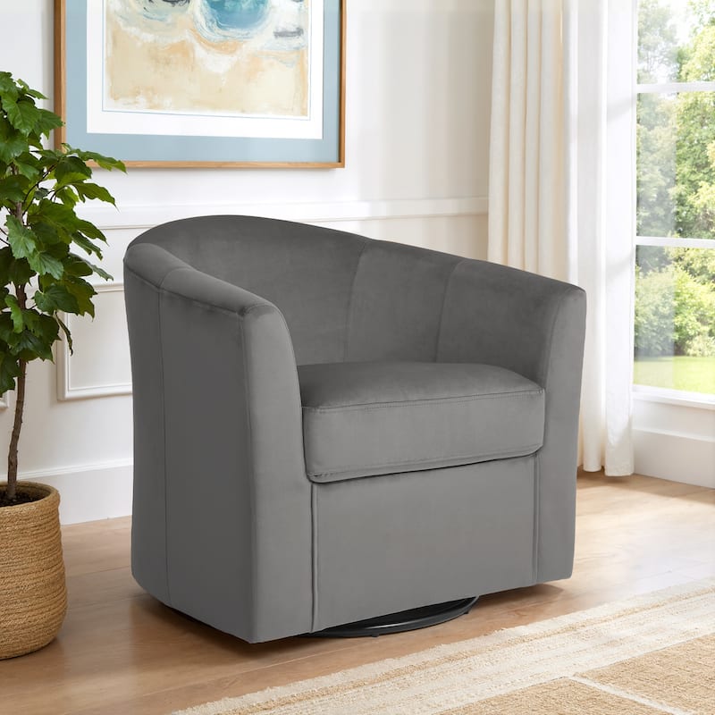 Modern Velvet Upholstered Swivel Barrel Chair for Living Room Lounge - Grey