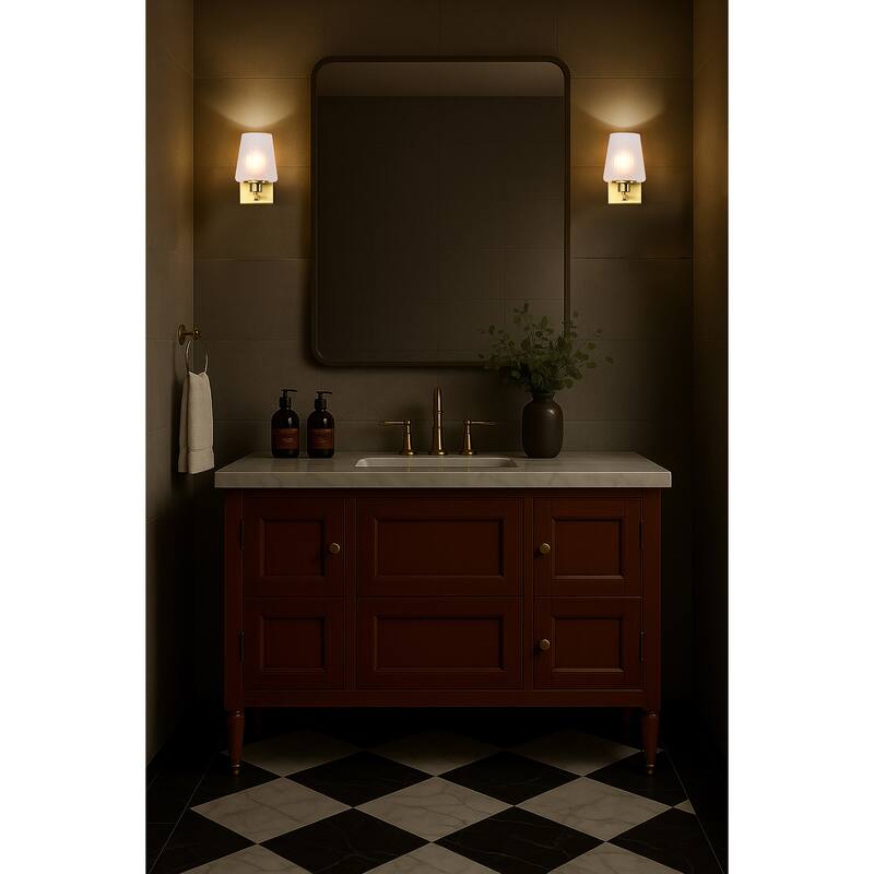 Lune 1 Light Vanity Vintage Brass Finish Etched White Glass - Vintage Brass