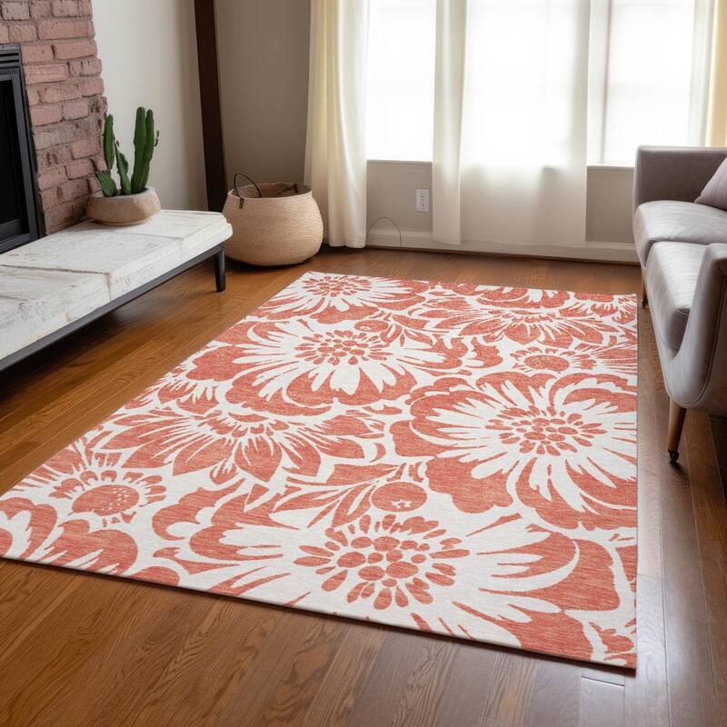 Machine Washable Indoor/ Outdoor Whimsy Floral Chantille Rug