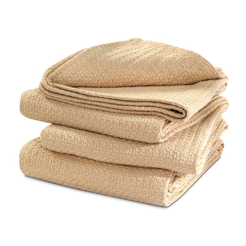 100% Cotton Blanket Basket Weave Stylish Design Soft Cozy Comfortable All Season Light Weight Spread Quilt Bed & Couch/Sofa - FULL/QUEEN - BEIGE