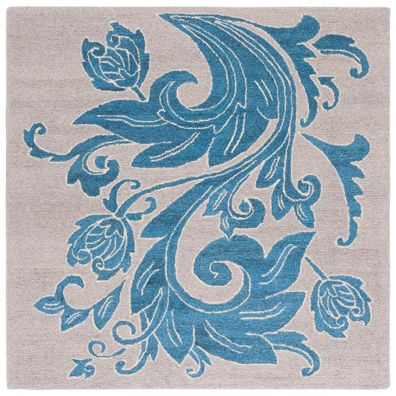 SAFAVIEH Handmade Abstract Chloi Floral Wool Rug - 6' Square - Beige/Blue