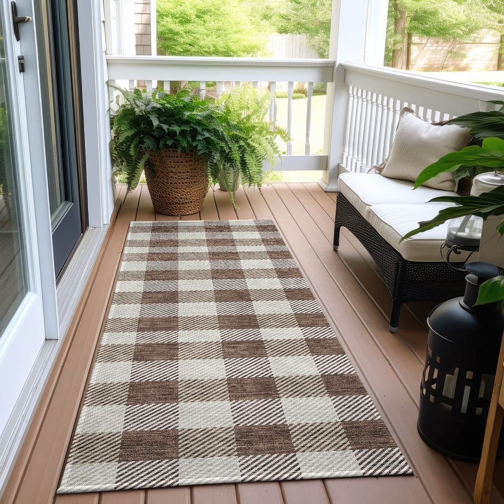 Machine Washable Indoor/ Outdoor Chantille Plaid Stripe Rug