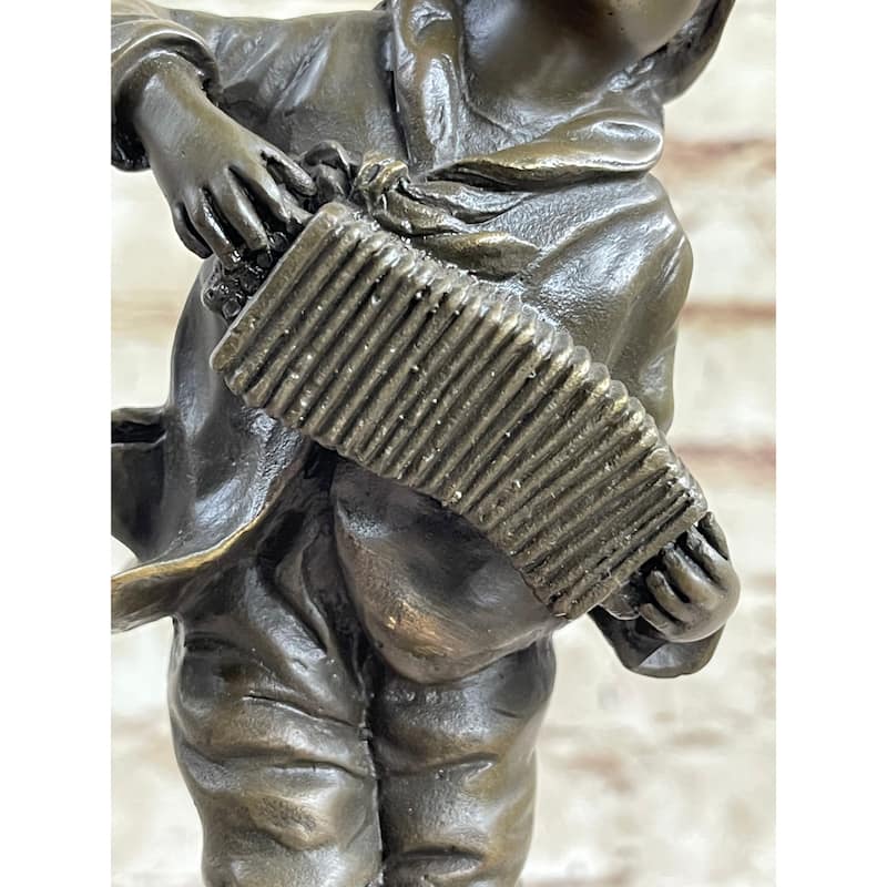 Child Boy Playing Accordion Bronze Statue Sculpture Figure 10 Inches X 4 Inches
