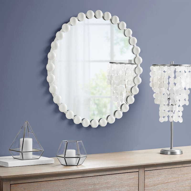 Madison Park Signature Marlowe Beaded Round Wall Mirror - 27" Dia - White