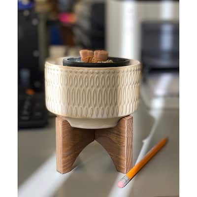 Mid-Century 4" Palsley Ceramic on Wood Stand