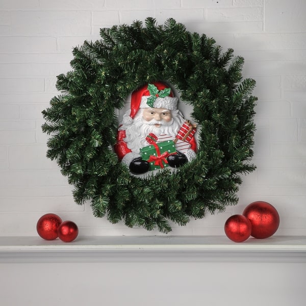 slide 2 of 4, 15" Resin Santa With Presents Wall Plaque