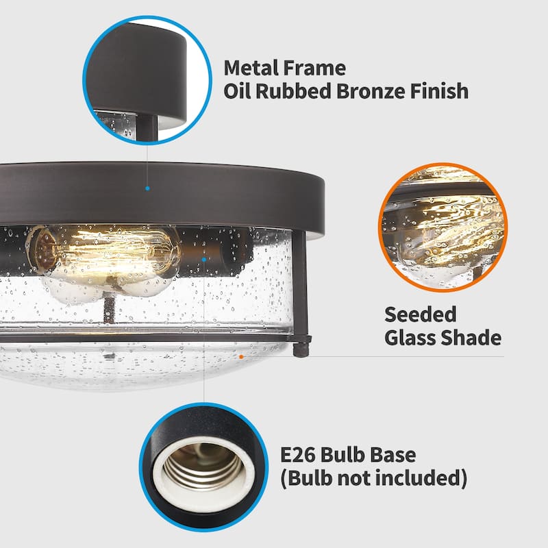 2-Light Farmhouse Flush Mount Ceiling Lights, Oil Rubbed Bronze Finish